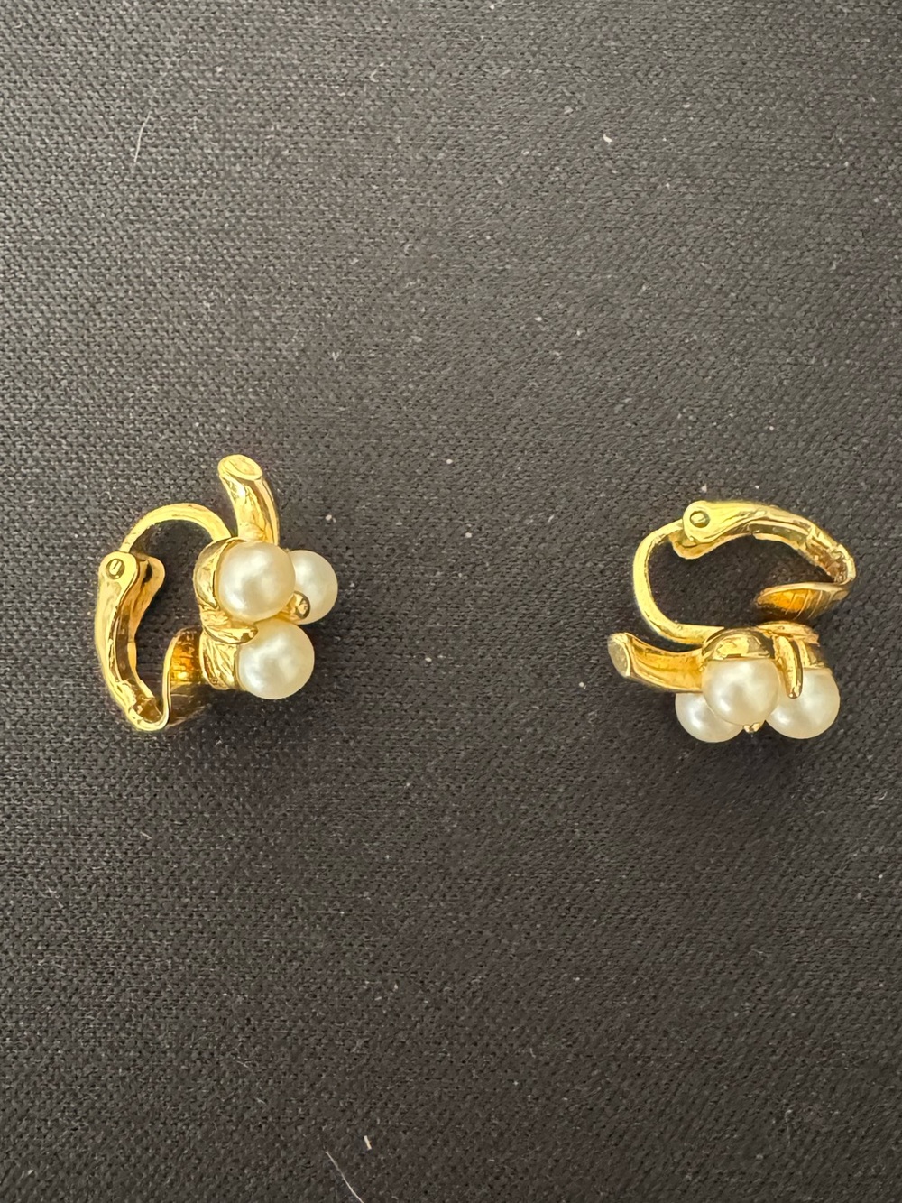Crown Trifari Gold-Tone Clip-On Earrings with Ivory Pearl Clusters